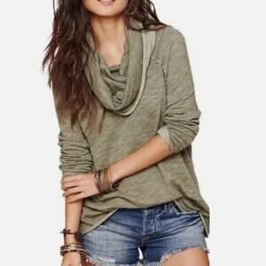 OS Free People Beach Cocoon Cowl Neck Long Sleeve Top Boho Cotton Slouchy Tunic